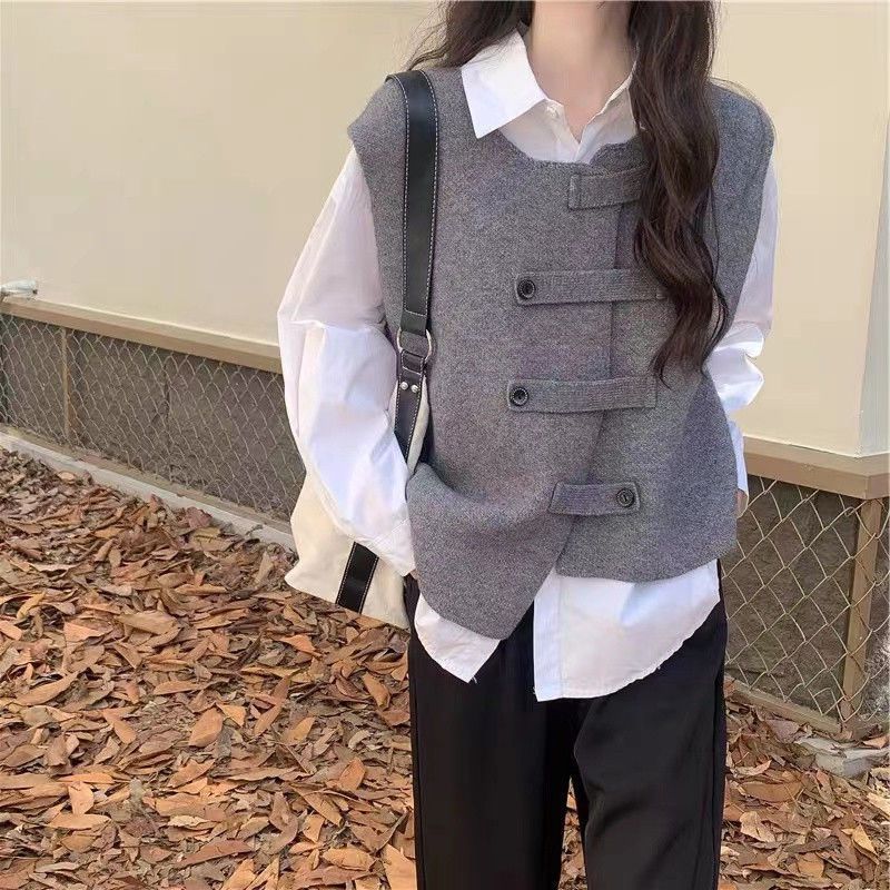 Premium Asymmetrical Vest Women Spring Autumn Designer Niche Chic Sleeveless Waistcoat Cardigan Top