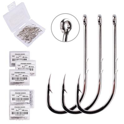 100pcs Long Shank Fishing Hook With Barbed High Carbon Steel Barbed Hooks With Storage Box Fishing Tackle