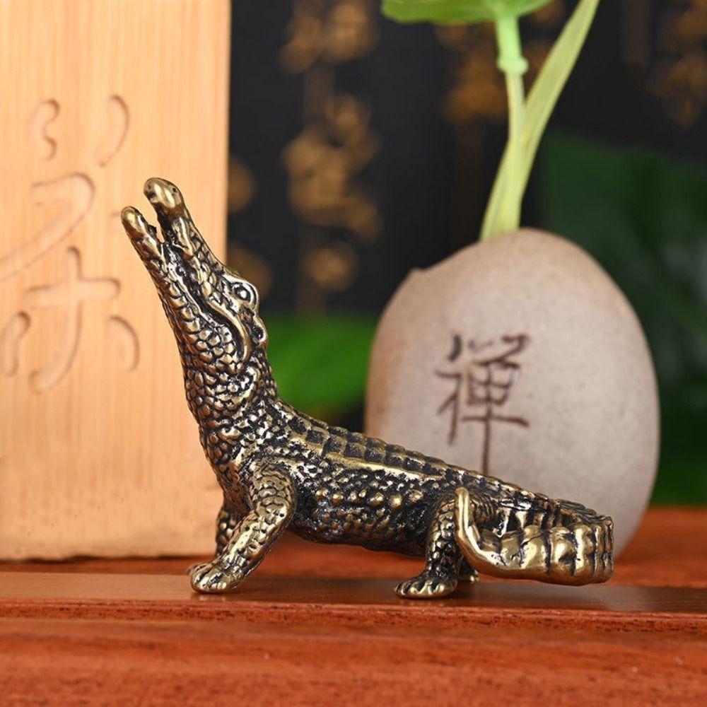

Vintage Miniature Figurines Creative Animal Model Antique Bronze Crocodile Living Room Crocodile