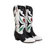 women's leather boots embroidered medium boots low heel color matching boots