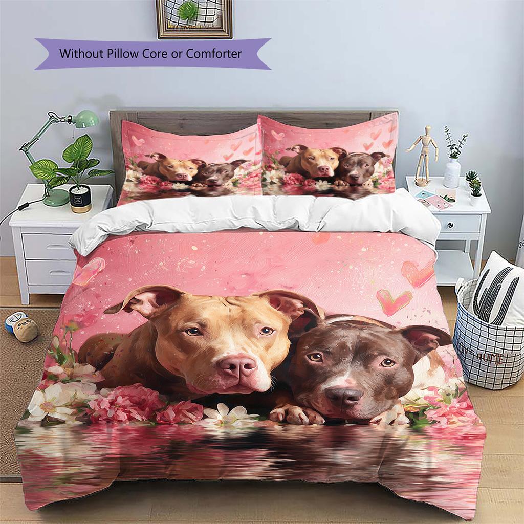 Pink Pitbull Pattern Bedding Home Decoration Birthday Gift (1 * duvet cover + 2 * pillowcase, without core)