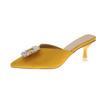 Fashion Shoes Female 2025 Summer New Women’s Closed Toe Slippers Fashion Crystal Square Button Slippers Thin Heels for Daily & Dress