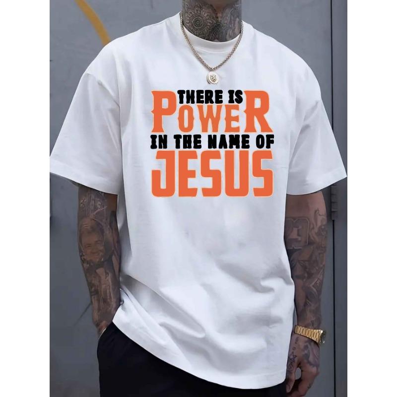 

European sizes Plus Size Men S Christian Faith T-Shirt- Name Has Power Religious Clothing- - 100% Regular Fit Short Sleeve S белый