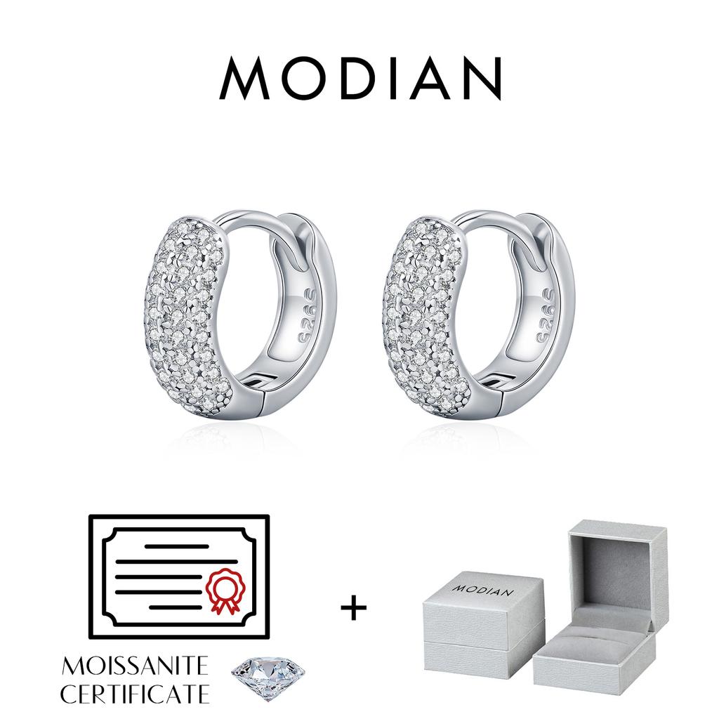 MODIAN D Color Sparkling Moissanite Ear Buckle 925 Silver Luxury Circle Hoop Earrings For Women Wedding Fine Jewelry