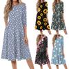 Damen Freizeitmode Runder Hals Dreiviertelarm Bedrucktes Midi-Kleid