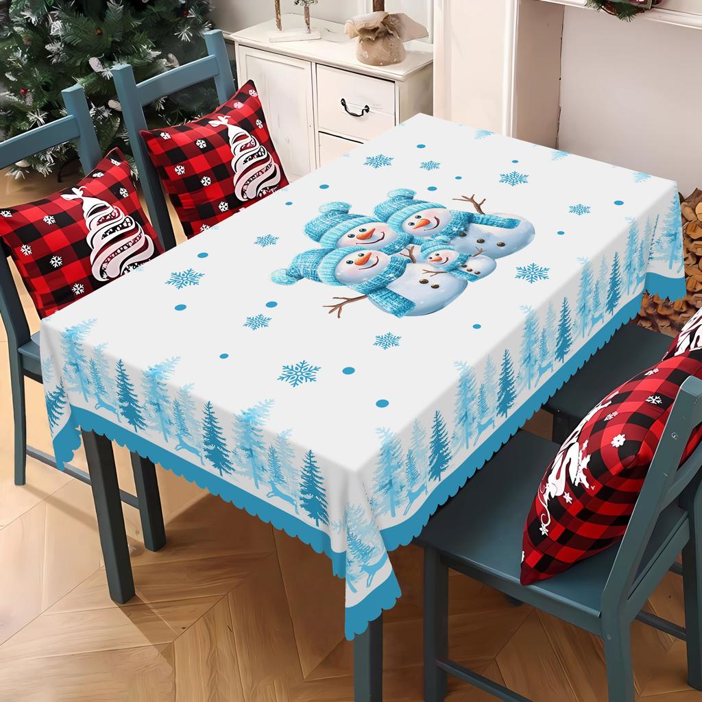 Christmas Trees Snowman Snowflakes Tablecloth for Table Decor Reusable Winter Kitchen Dining Tablecloth Christmas Decorations