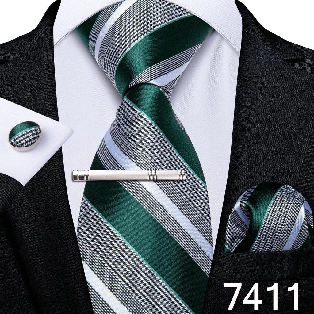 Novelty Feather Tie Gold Navy Silk Necktie Hanky Cufflinks Tie Clip Set for Men Business Party