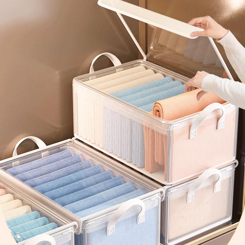 PVC Transparent Förvaringskorg för Kläder Underkläder Förvaringslåda Rostfritt Stålram Garderobsorganisatör Vattentät Tygbox