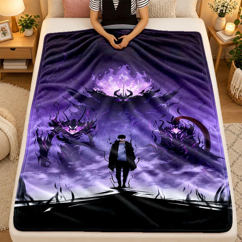 Flannel BlanketSolo Leveling Warm Soft Throw Blanket for Indoor Sofa Bed Living Room Use
