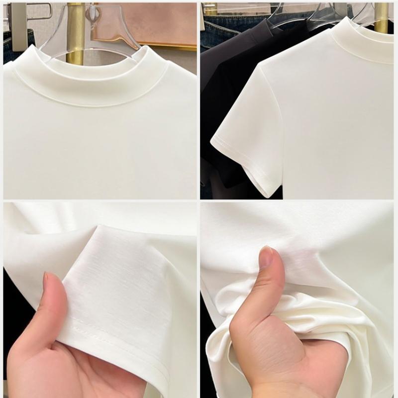 Fashion Round Neck Short Sleeve Casual T-shirt for Women Summer Slim Fit Base White T Shirt Women Plus Size Solid Office Lady Simple Tee Tops 24488