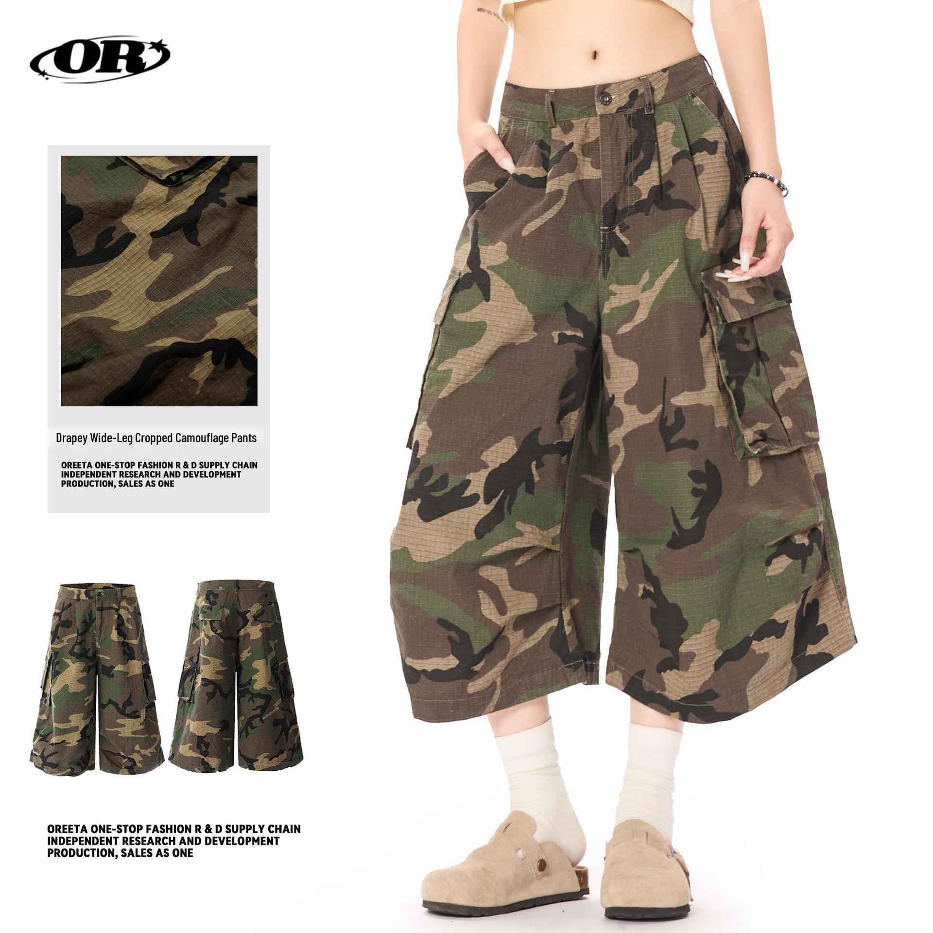 

OREETA Unisex American Retro Camouflage Work Shorts – Loose Straight-Leg Streetwear Trend. L