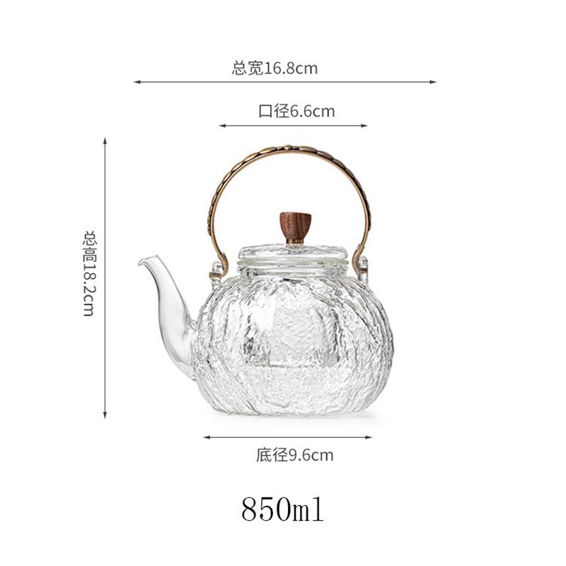 Japanese Style Copper Handle Hammer Pattern Glass Teapot With Tea Infsuer Filter Household Cooking Puer Oolong Tea Pot Teaset