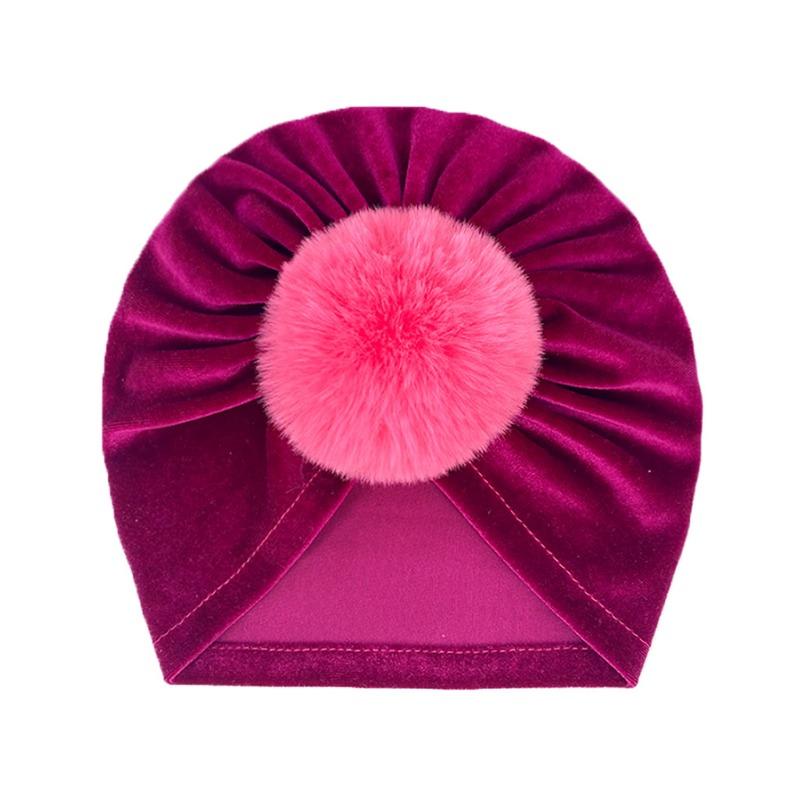 Winter Golden Velvet Hairball Cap Autumn Popular Infant Warm Hat Babyhat Dome Baby