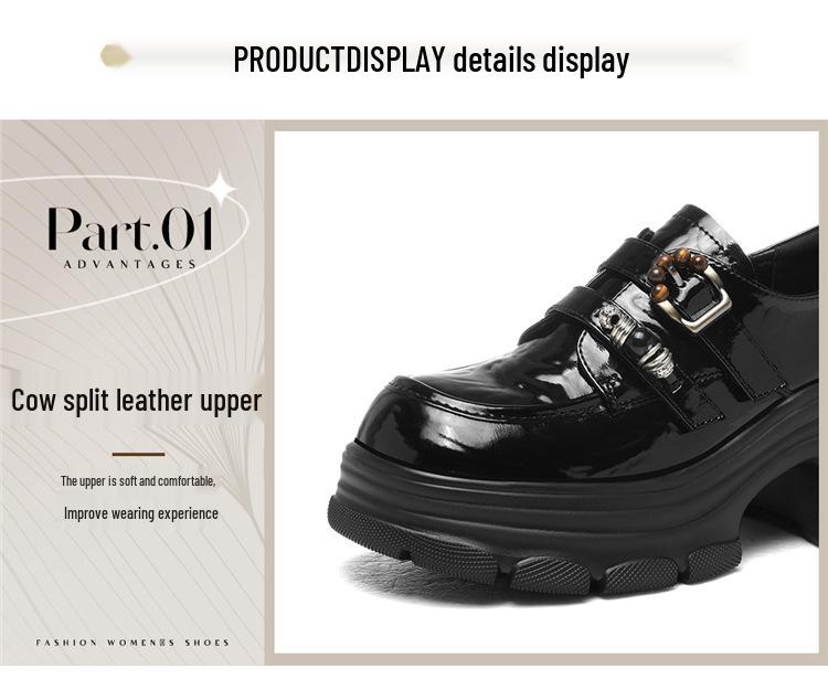 Golden Rabbit Women's British Style Chunky Heel Loafers - Spring/Autumn 2025, Fashionable Thick Sole Mary Jane Shoes