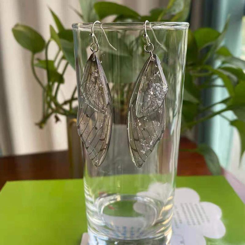 Fairy Clear Butterfly Drop Earrings Rhinestone Gradient Dangle Earrings Bling Foil Resin Simulation Wing Earring