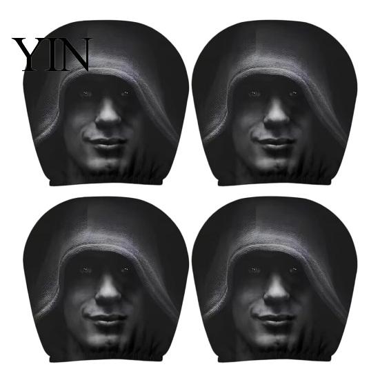 Breathable Elastic Headrest Sleeves 4 Pcs Halloween Car Covers, Creepy Ghost Face Seat Polyester Accessories Protector, Universal Auto Decor