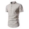 Baumwolle Leinen Herren Kragen Knopf Langarm Tops Sommer Grandad Shirt Bluse T-Shirt
