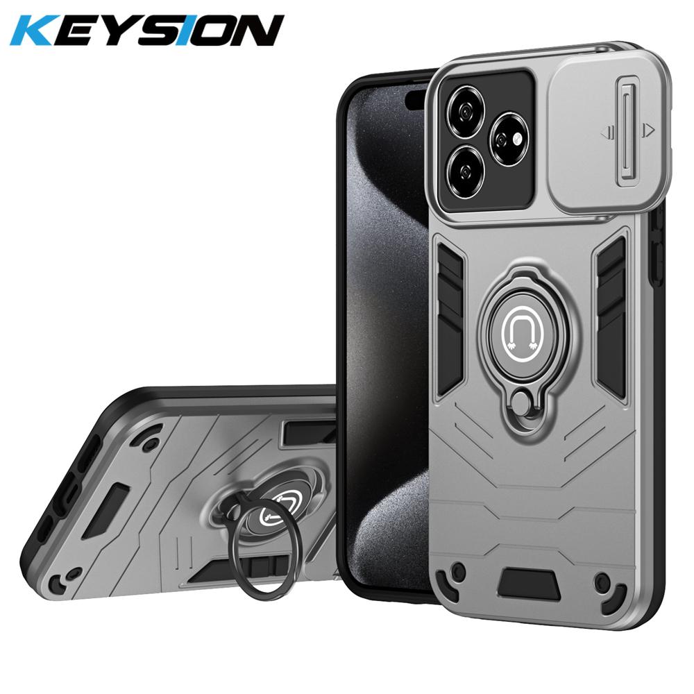 KEYSION Shockproof Armor Case for ZTE Axon 60 Silicone+PC Slide Camera Protection Ring Stand Phone Cover for ZTE Axon 60 Lite