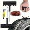 Kit de réparation de pneus crevés avec paquet de mèches de pneu, embouts en acier inoxydable avec poignées durables - Kit de crevaison portable et robuste pour automobile