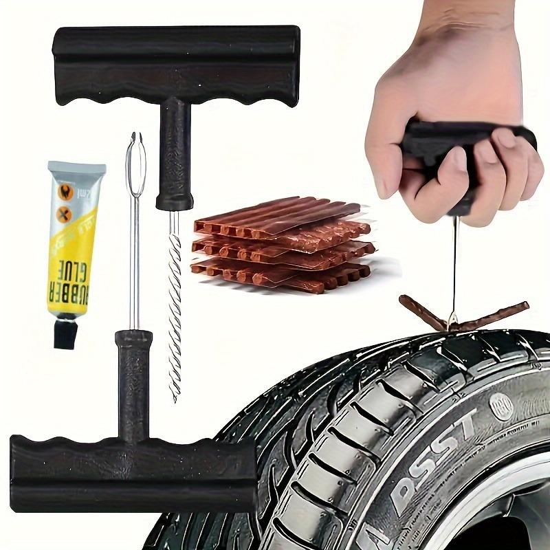 Kit de réparation de pneus crevés avec paquet de mèches de pneu, embouts en acier inoxydable avec poignées durables - Kit de crevaison portable et robuste pour automobile