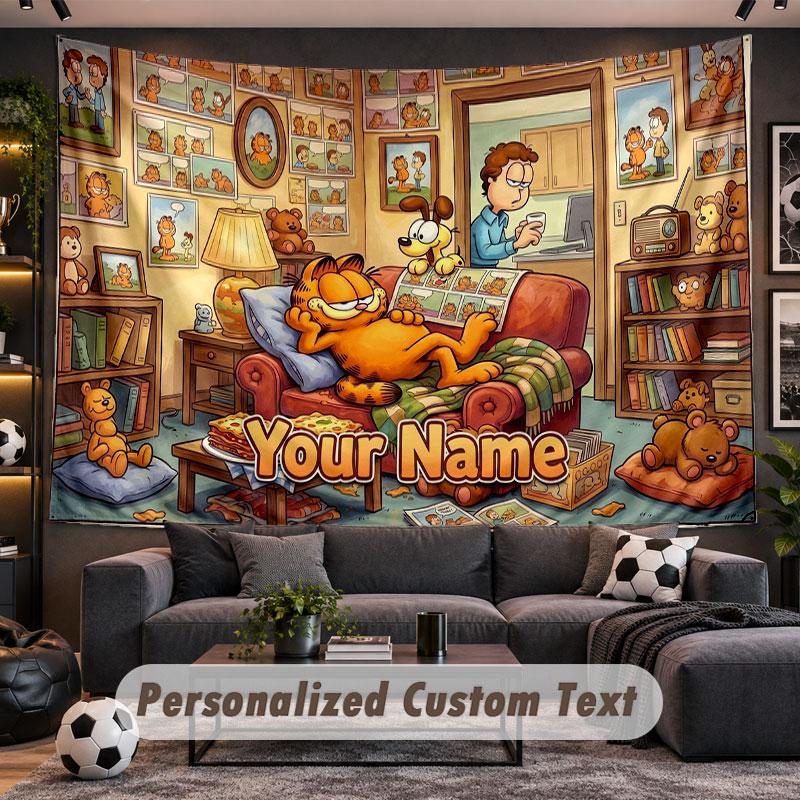 Wall Hanging Tapestry Custom NameGarfield Pattern Personalized Printed Fabric Wall Decor