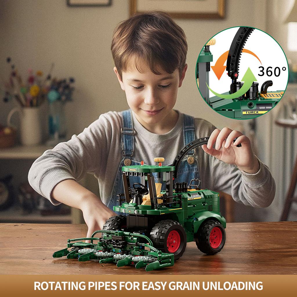 Non-Toxic 1162Pcs Straw Harvester Building Blocks Toys Model Harvester Assemble Puzzle Bricks Toy Sets For Kid Desktop Ornament Gifts