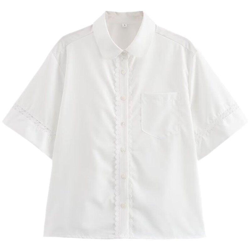 Fashion Style 2024 Summer New Arrival Women's Clothing Artsy Comfortable Modal Anti-Wrinkle Short Sleeve Shirt Ingot Collar Lace