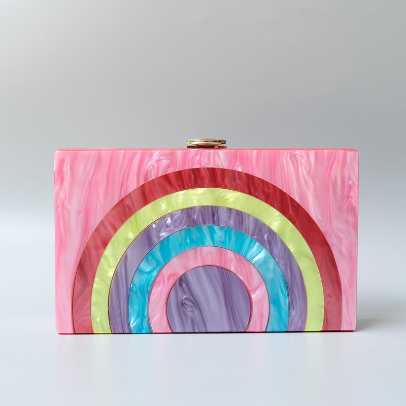 New Trendy Bags Fashion Women Handbags Red Contrast Stripe Acrylic Luxury Party Evening Bag Woman Casual Cute Box Clutch Purse