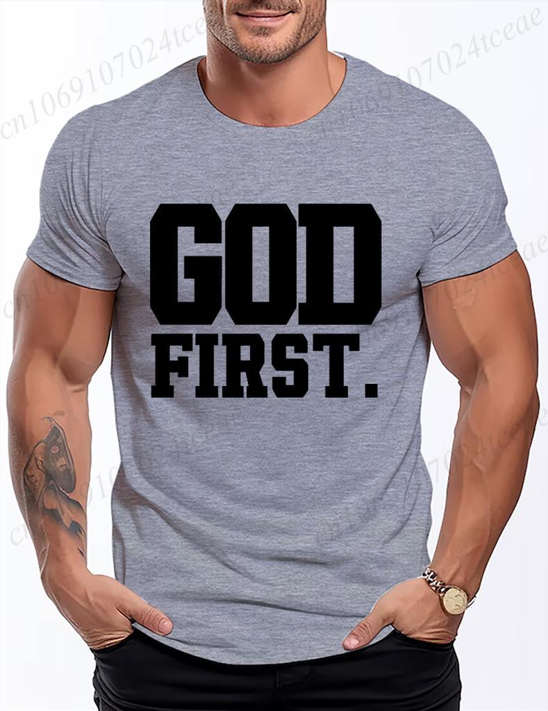 Funny God First Graphic Tshirt for Men Women Clothing Fashion Style T Shirts Y2K Tops Casual Shortsleeve Tshirt Streetwear