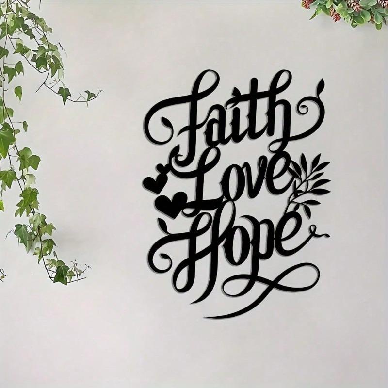 Faith Love Hope Metal Wall Art Black Iron Typography Floral Accent Home Decor Gift