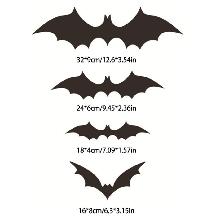 48Pcs 3D Bats Wall Stickers Halloween Decorations, 3D Bat Stickers for Window Wall Decorations, Halloween Party Supplies