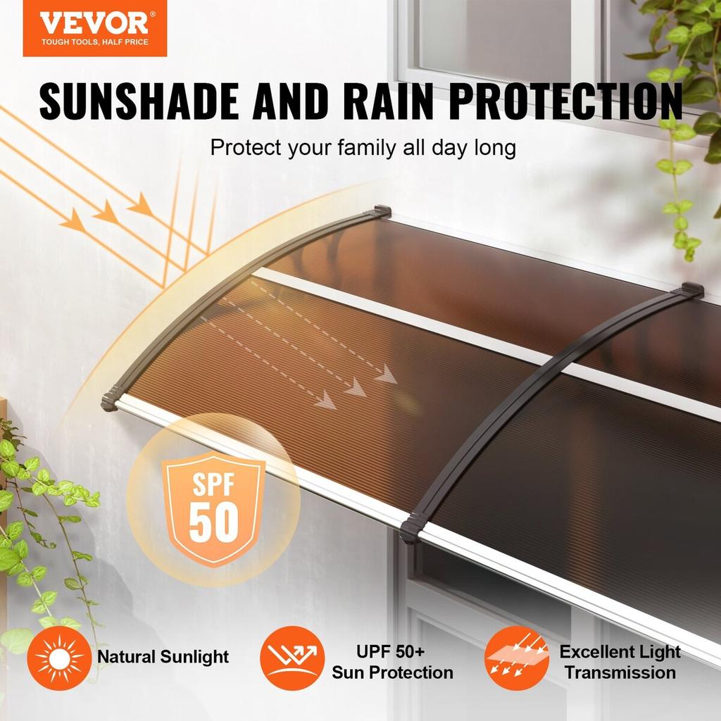 Window Door Awning Canopy 80" X 40", UPF 50+ Polycarbonate Entry Door Outdoor Window Awning Exterior, Front Door Overhang Awning for Sun Shutter, UV,