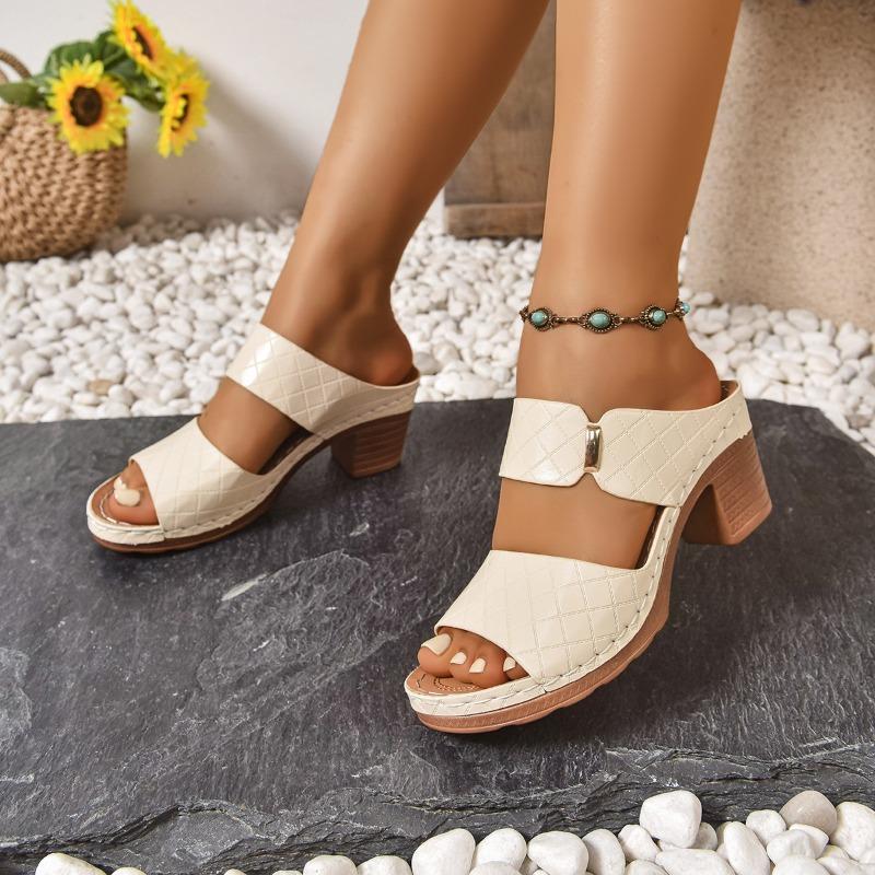 European and American Large Size High Heel Slippers Women's Thick Heel Pattern Sandals