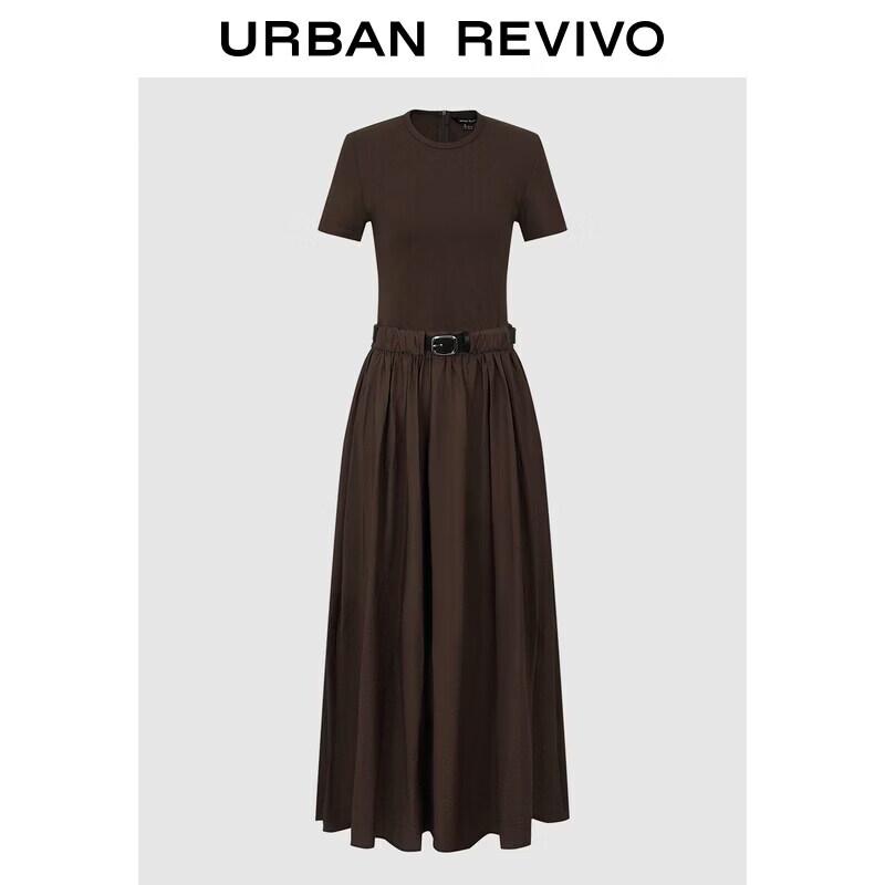 Women s Belted Pleated Round Neck Short Sleeve Dress XS