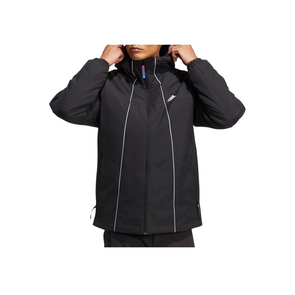 adidas Winter Padded Jacket Casual Sports Zip Hooded Long Sleeve Cotton Coat Unisex Jackets Black HC0284