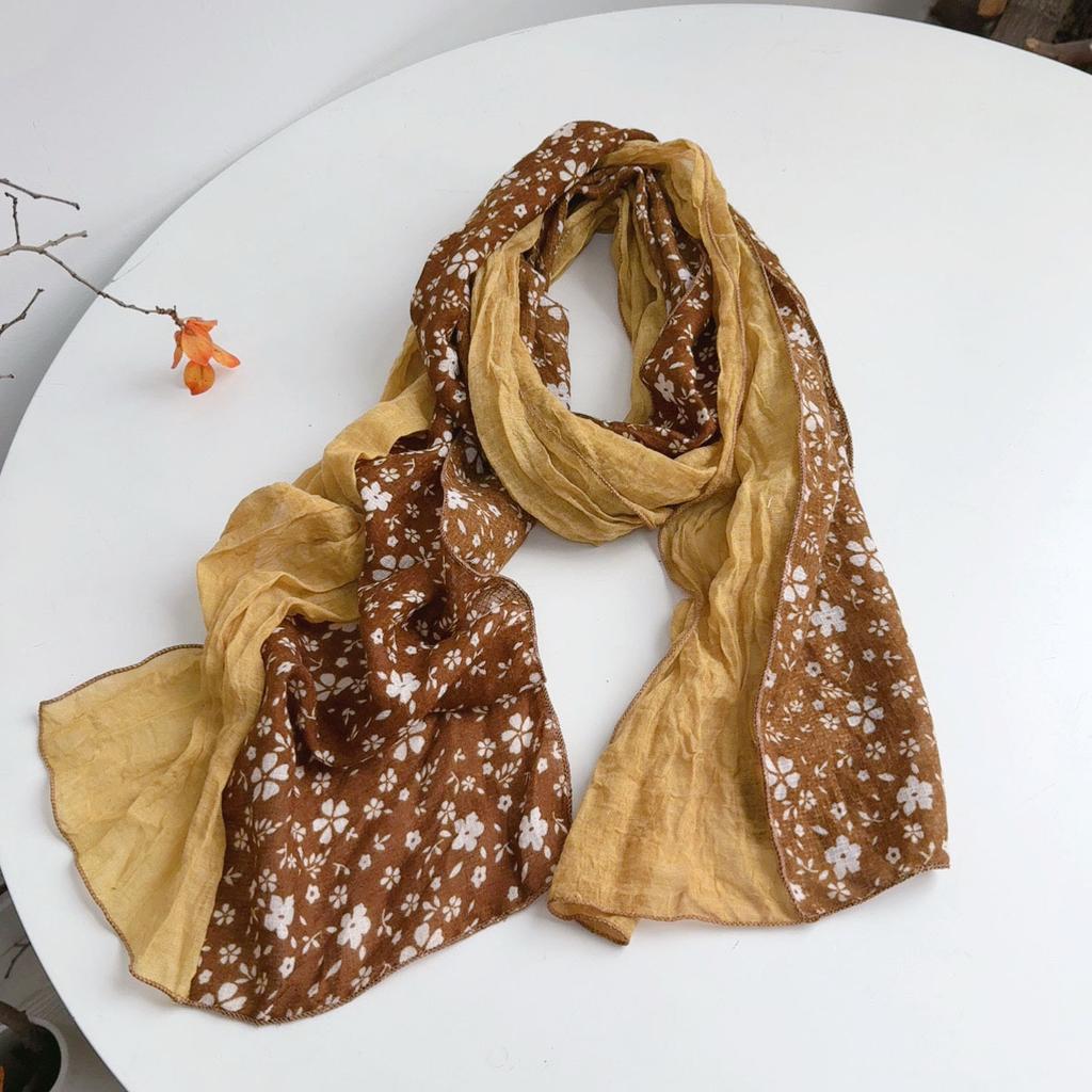 Retro Floral Long Cotton Scarf Soft Neck Protection Warm Shawl Head Wrap Multi-Functional Flower Printed Scarves For Women