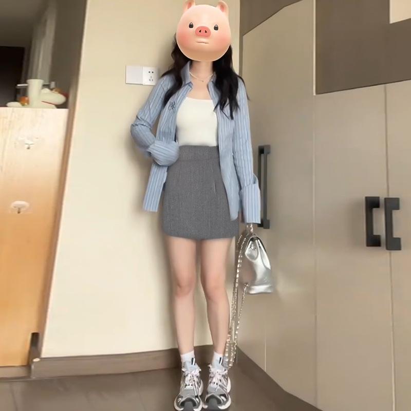 

Черный костюм, короткая юбка для женщин, летний новый стиль, высокая талия, тип фигуры «груша», маленькая А-силуэтная юбка на бедра 2XL