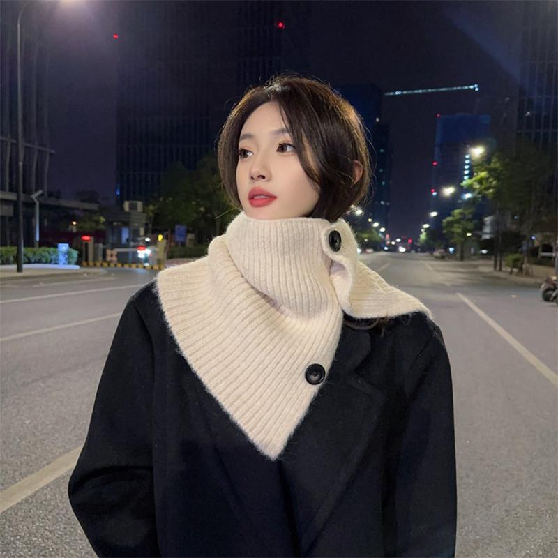 Korean Style Button Scarf Women Autumn And Winter Retro Warm Neck Collar Knitted Shawl Dual-Purpose Cold-Proof Scarf