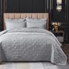 Three-Piece Quilted Bedspread Set with Filled Washed Cotton Throw and Plain Duvet Cover