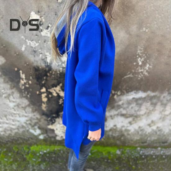 Damen Wintermantel mit Kapuze, dick, Reißverschluss, einfarbig, elastische Bündchen, mittellang, lange Ärmel, Thermo-Wollmantel für den Alltag