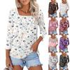 Women's 3/4 Sleeve Square Neck Floral Shirt Casual Loose Tunic Top