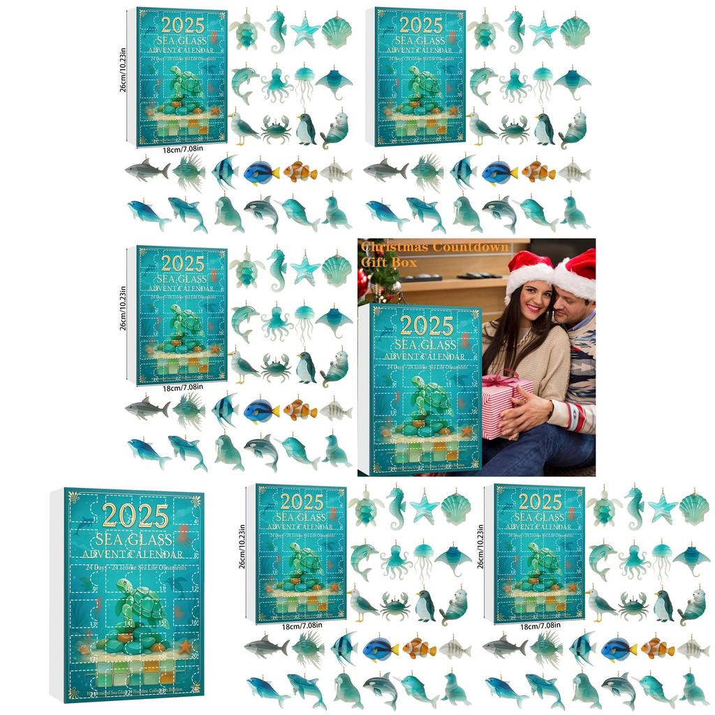 Marine Life Advent Calendar With Animal Acrylic Hanging Ornaments For Christmas Gift Exchange