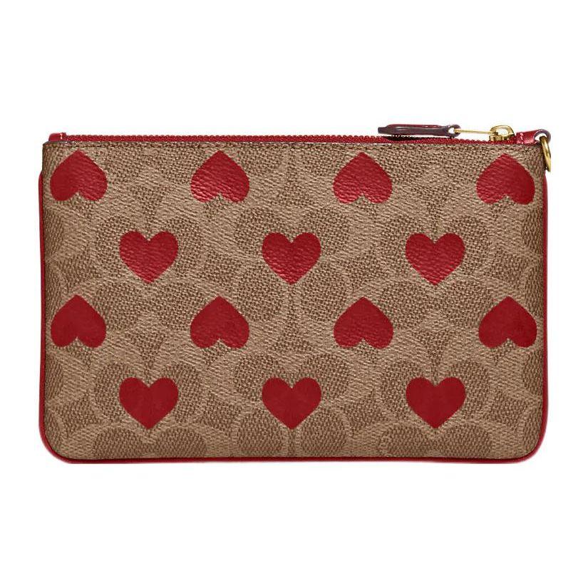 Coach Heart 19 Classic Monogram Zip Closure Heart Print Canvas And Leather Wristlet Women Wristlet Brown CF265-B4P22