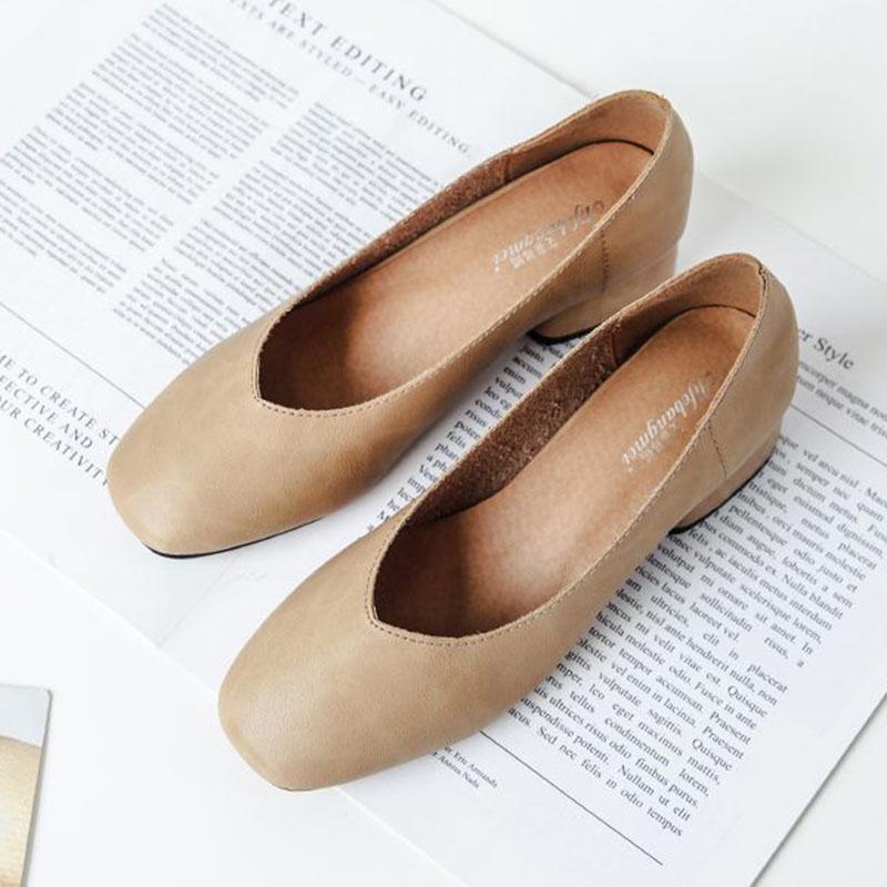 Měkká kůže Jednoduché boty Dámské Silné podpatky Jaro a Podzim Čtvercová špička Nízké podpatky Jednobarevné Měkké podrážky Nazouvací Vysoké podpatky Neunavují nohy