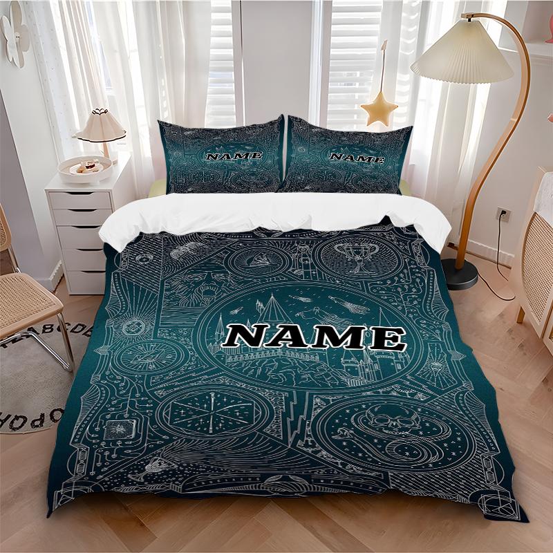 Custom Name Cartoon Harryl Bedding 3 Piece Set HD Print Duvet Cover Pillowcases for Teens Adult Bedroom Decoration