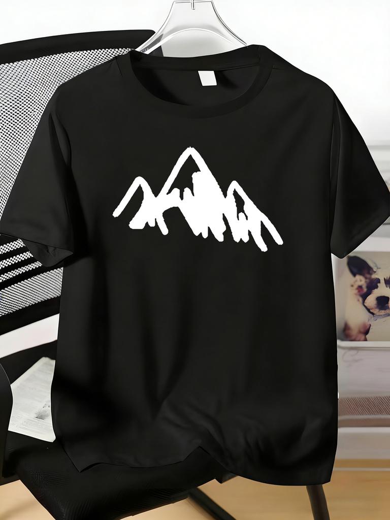Unisexs Hand Drawn Mountain Graphic Tee Crew Neck Short Sleeve Outdoor Hiking Camping Lover Light Summer Daily Casual Basic T Shirt