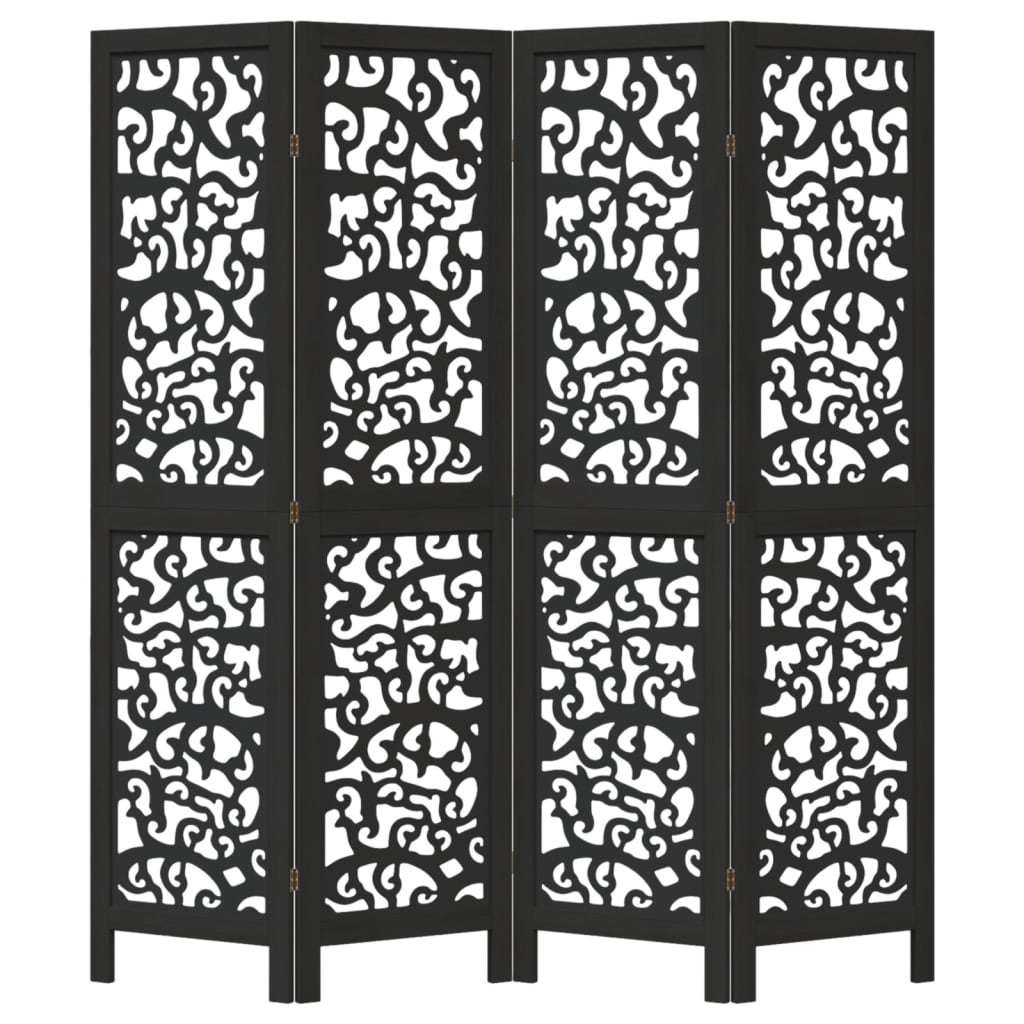Vidaxl Room Divider, 4-Panel, Black, Solid Paulownia Wood