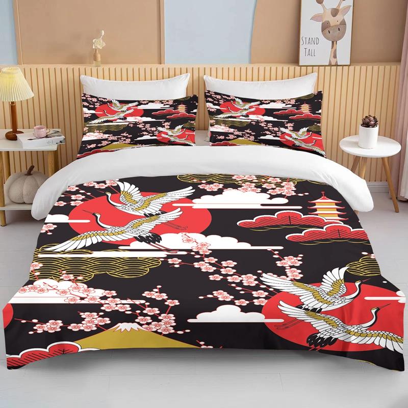 10 Sizes Japanese Kimono Fine Pattern Bedding 3 Piece Set king size double  bedding set microfiber or polyester duvet cover set