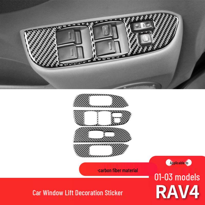 Carbon Fiber Interior Window Button Panel Sticker for 01-03 Toyota RAV4