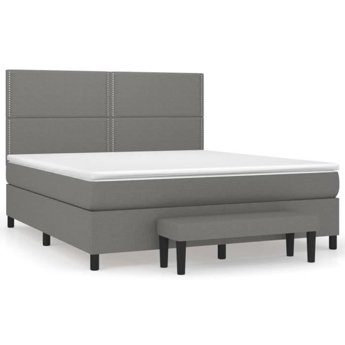 3136526 vidaXL Lit à sommier tapissier avec matelas Gris foncé 160x200cm Tissu